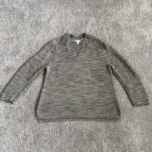 J.Jill Multicolored  Rainbow Cotton Blend V-Neck Knitted Sweater Size XL